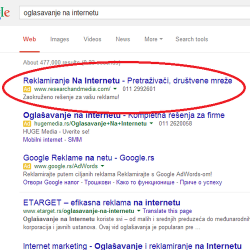Kako izgleda Google oglas na internetu